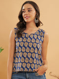 InWeave Ink Blue Small Paisley Kalamkari W/U Top