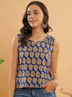 InWeave Ink Blue Small Paisley Kalamkari W/U Top
