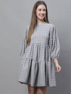 Jainish Women's Peach Self Design Tiered Dress - Distacart