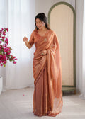 Evanik Designer Heavy Fendy Satin With Beads Embroidered Work Saree With Unstitched Blouse - Distacart