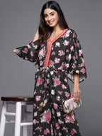 Ahalyaa Printed Crepe Basic Jumpsuit With Lace Inserts - Distacart