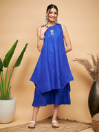InWeave Women's Ink Blue Short Kurta Palazzo Set