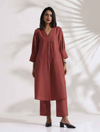trueBrowns Pink Slub Kurta Set - Distacart