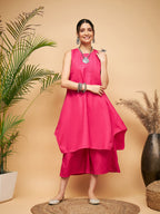 InWeave Women's Fuchsia Short Kurta Palazzo Set