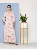 Ahalyaa Women Pink Floral Printed Gotta Patti Kurta with Palazzos