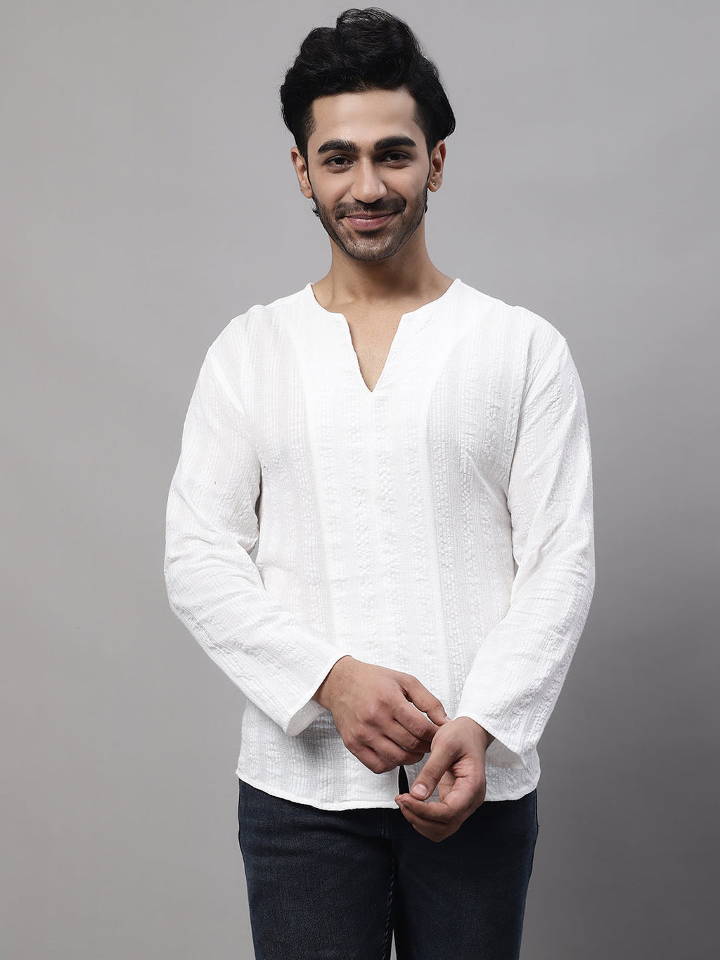 Even Apparels White Pure Cotton Open Neck Kurta - Distacart