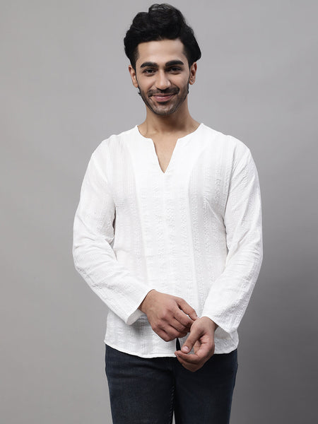 Even Apparels White Pure Cotton Open Neck Kurta
