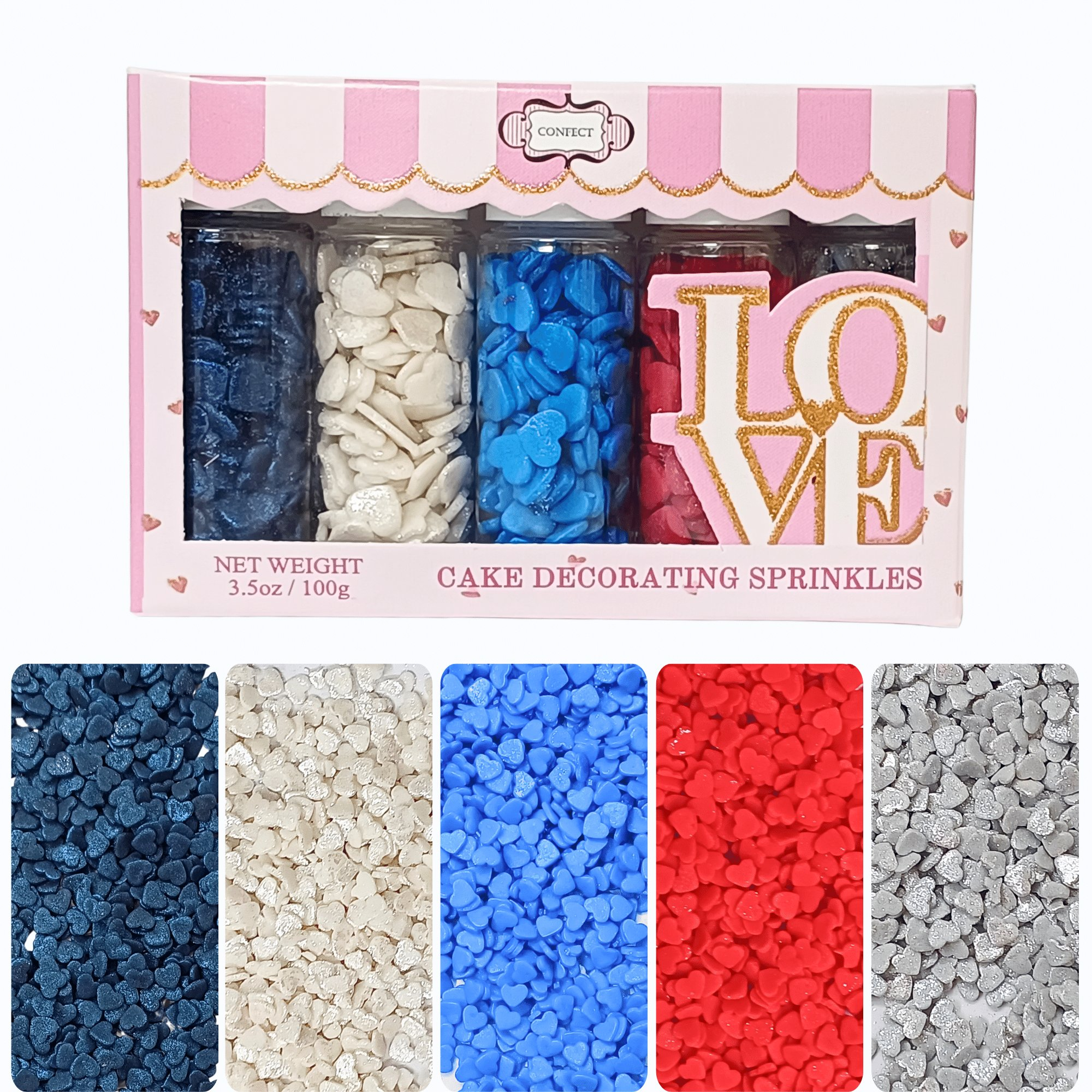 confect edible patriotic sprinkles heart sprinkles captains colors sprinkles pack of 5 j4 06