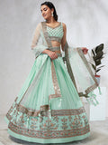 House of Panchhi Burgundy Pure Georgette Sequins And Thread Embroidery Lehenga Choli & Dupatta