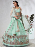 House of Panchhi Burgundy Pure Georgette Sequins And Thread Embroidery Lehenga Choli & Dupatta