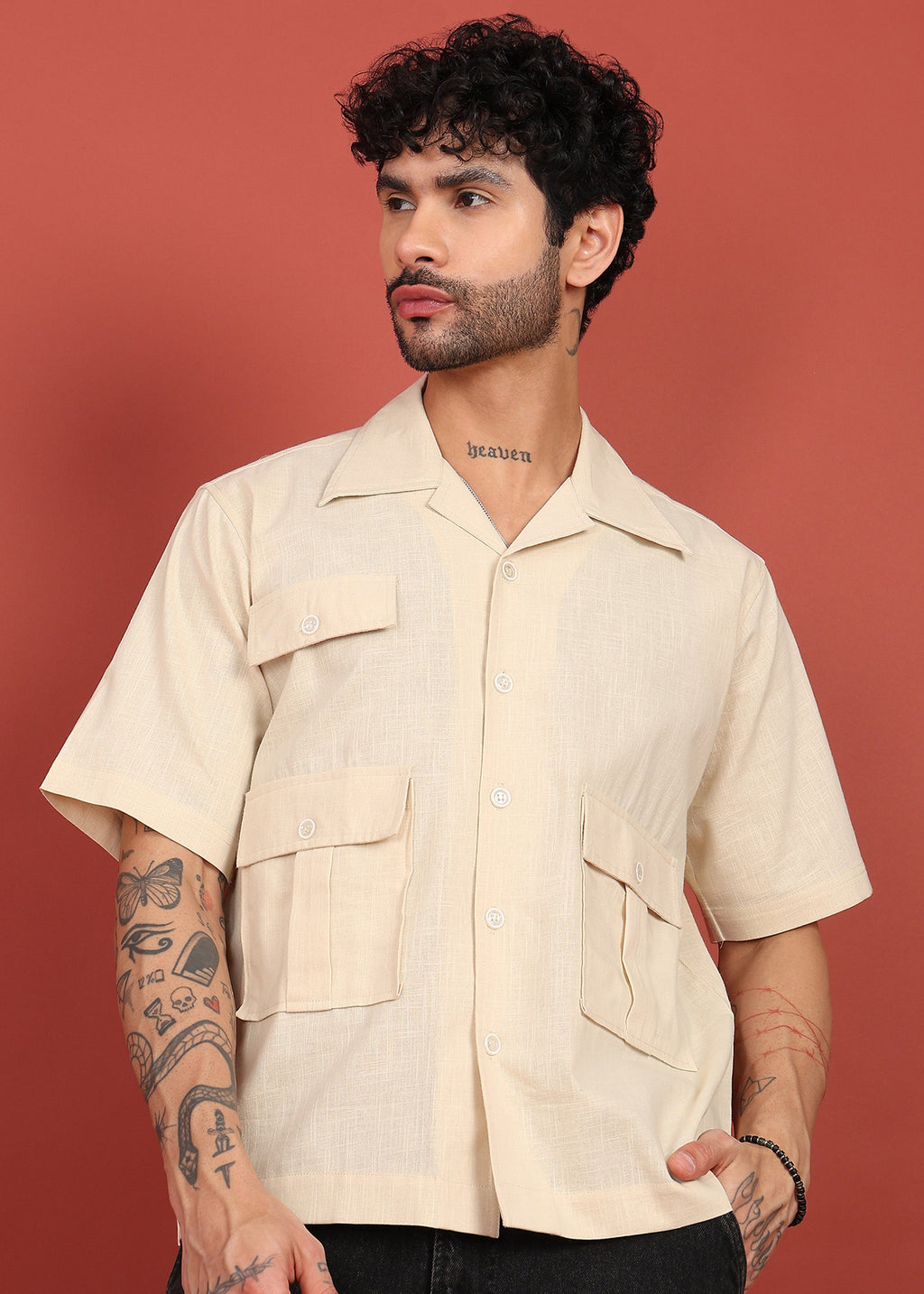 Fabmade Men’S Cream Shirt With 3 Pockets – Relaxed Fit