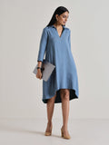 trueBrowns Light Blue Short Collared Dress - Distacart