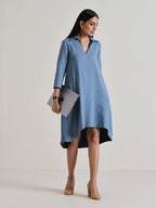 trueBrowns Light Blue Short Collared Dress - Distacart