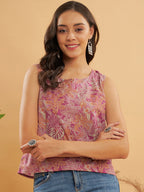 InWeave Pink Coral Floral Print W/U Top - Distacart