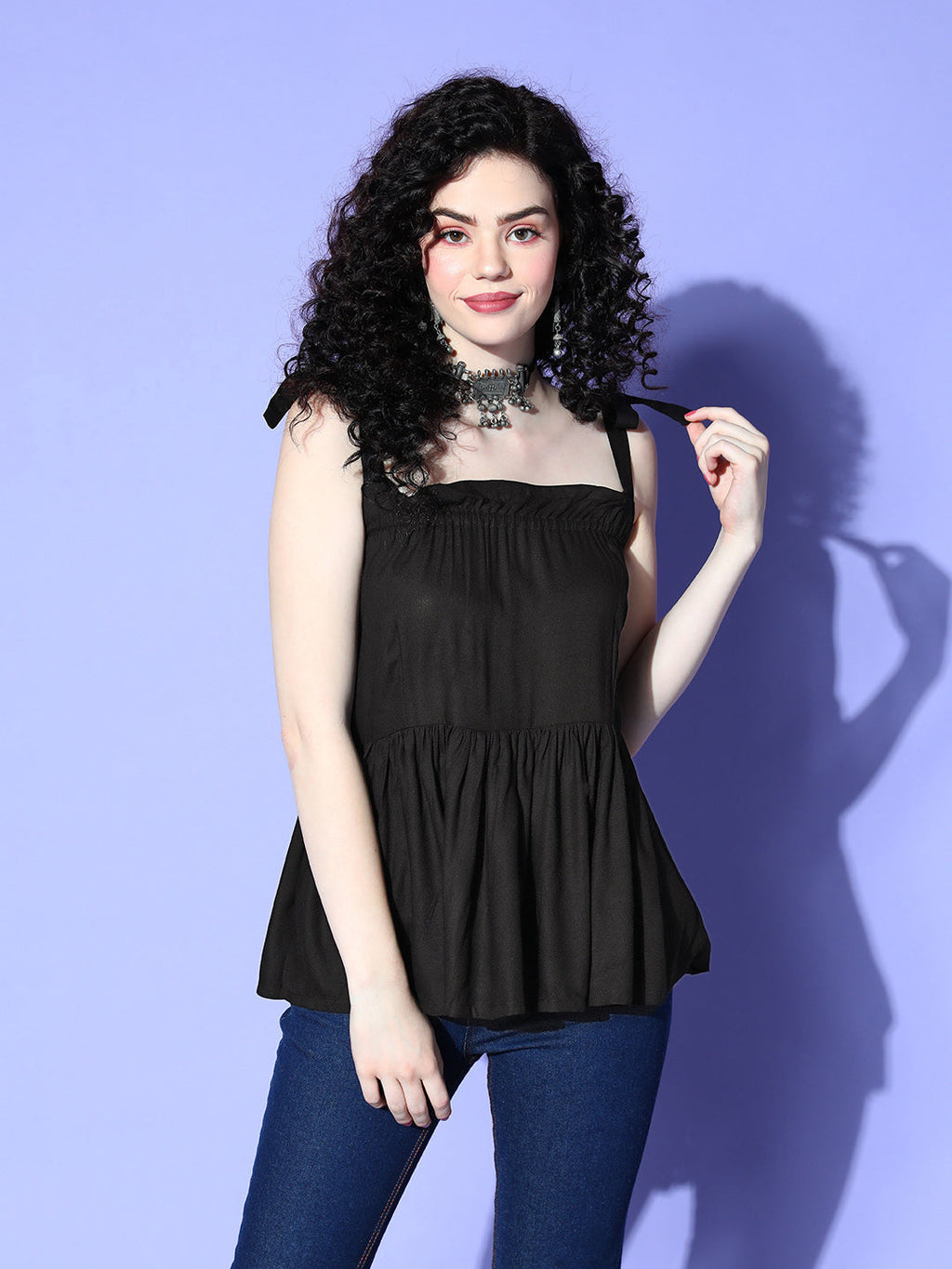 InWeave Black Shoulder Tie-Up Top