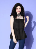 InWeave Black Shoulder Tie-Up Top