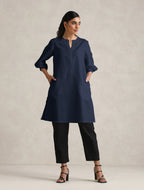 trueBrowns Blue Cotton Blend Short Kurta - Distacart