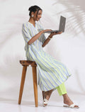 trueBrowns White Cotton Multi Stripe Flared Kurta Set - Distacart