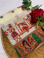 Lorenvalley Fashion Premium White Vichitra Silk Embroidery and Diamond work Both Side Saree