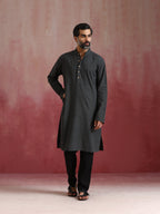 trueBrowns Men's Charcoal Grey Mandarin Collar Kurta