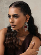 trueBrowns Silver Tone Red Stone Dangle Earrings - Distacart