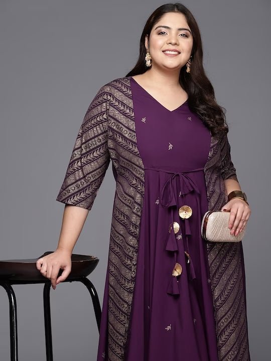 Ahalyaa Plus Size V-neck Maxi Ethnic Dress - Distacart