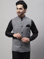 Even Apparels Men's Grey Pure Wool Nehru Jacket