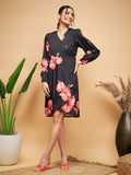 InWeave Women's Black Red Big Flower Belted Dress - Distacart