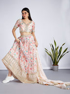 House of Panchhi Cream Colour Organza Floral Design Digital Print Lehenga Choli & Dupatta