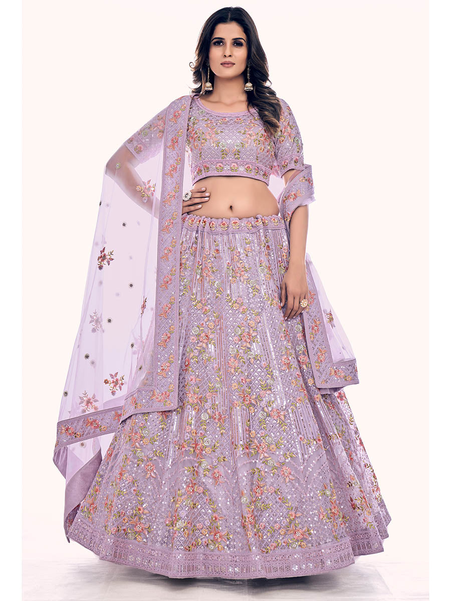 Myra Lilac Soft Net Embroidered Designer Lehenga Choli