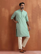trueBrowns Men's Green Cotton Dobby Kurta