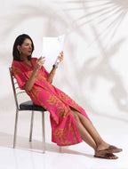 trueBrowns Pink Cotton Print pleated Dress - Distacart