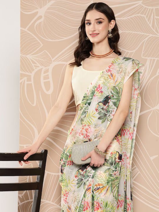 Ahalyaa Floral Printed Poly Chiffon Saree