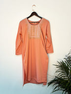 trueBrowns Orange Straight Kurta Set - Distacart