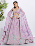 House of Panchhi Lavender Georgette Sequins And Thread Embroidery Lehenga Choli & Dupatta