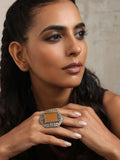 trueBrowns Silver Tone Yellow Stone Ring