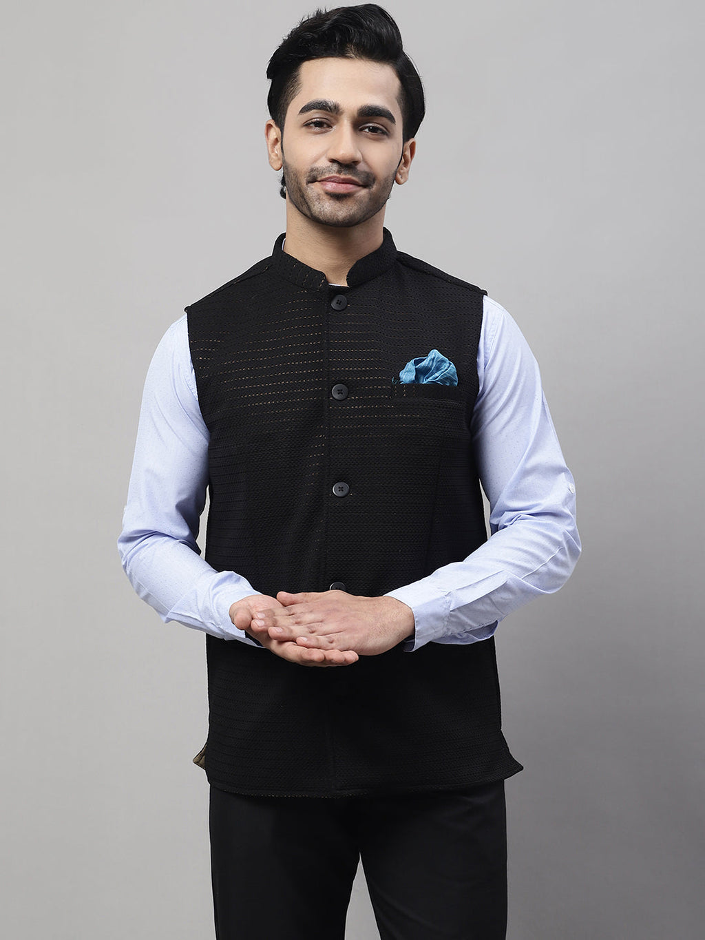 Even Apparels Men's Black Nehru Jacket With Welt Pockets