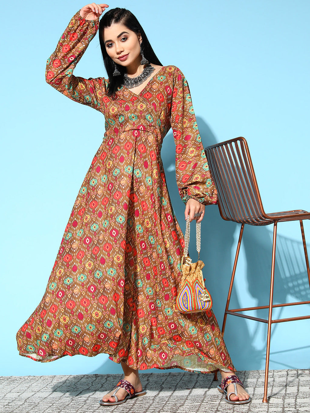 InWeave Women's Rust Edgy Print Dress - Distacart