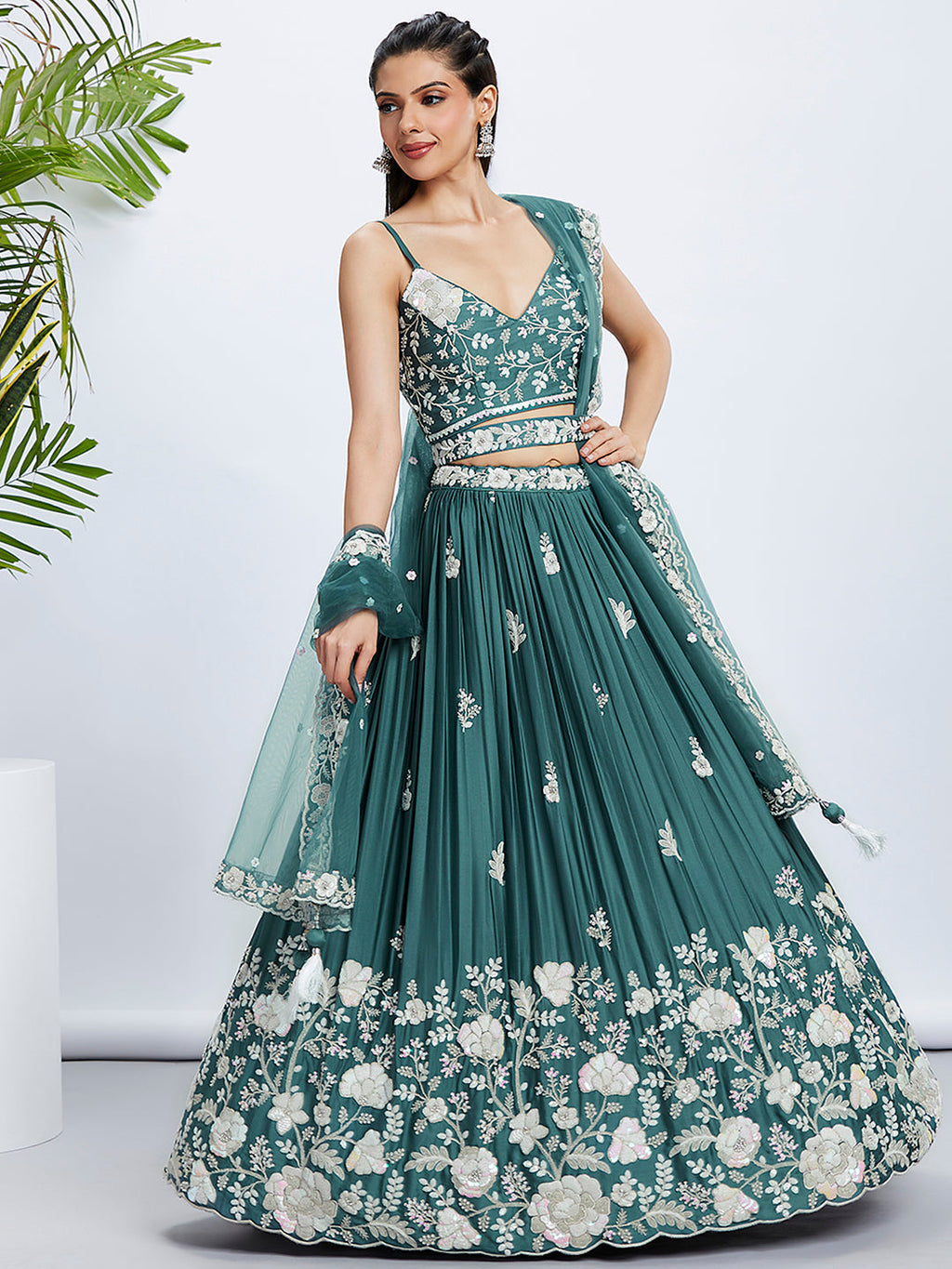 House of Panchhi Pink Pure Georgette Position Printing With Siroski Stone Work Lehenga Choli & Dupatta
