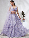 House of Panchhi Lavender Georgette Sequins And Thread Embroidery Lehenga Choli & Dupatta