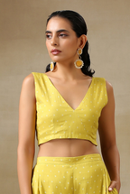 trueBrowns Lime Green Bandhani Printed Silk Sleeveless Blouse