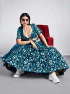 House of Panchhi Teal Net Sequins, Mirror And Thread Embroidery Lehenga Choli & Dupatta