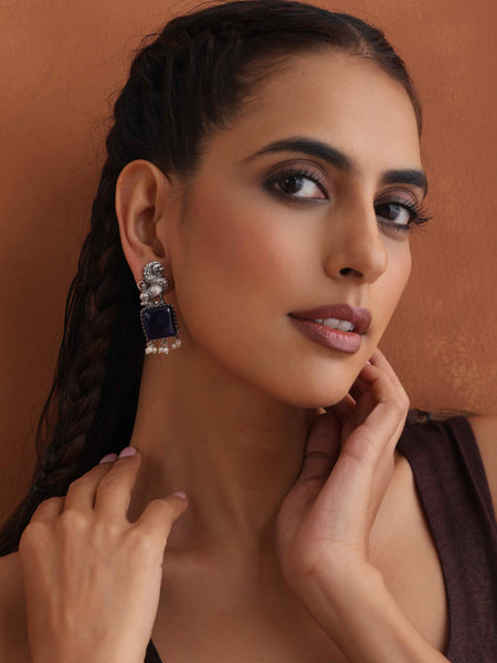 trueBrowns Silver Tone Turquise Stone Earrings