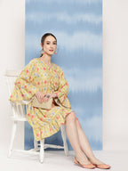 InWeave Women's Yellow Orange Ikkat Print Short Dress - Distacart