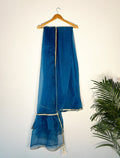 trueBrowns Teal Organza Pre-Stitched Saree