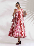 trueBrowns Pink Cotton Abstract Print Dress - Distacart
