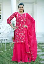 Teeya Creation Pink Color Faux Georgette Heavy Embroidery Work Fully Stitched Sharara Suit