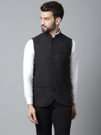 Even Apparels Men's Black Pure Wool Nehru Jacket