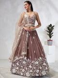 House of Panchhi Rose Gold Pure Georgette Sequins And Thread Embroidery Lehenga Choli & Dupatta
