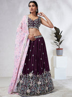 House of Panchhi Teal Pure Georgette Sequins And Thread Embroidery Lehenga Choli & Dupatta